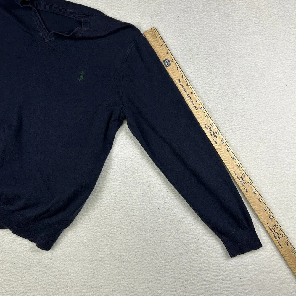 Polo Ralph Lauren Sweater Mens XL V-Neck Navy Blue Pima Cotton Knit Pullover
